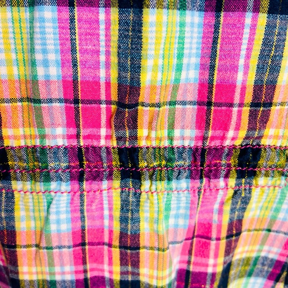 TOMMY HILFIGER Plaid W/Gold Metallic Thread~Cap Sleeves~Elastic Back Waist Sz SP - Picture 5 of 5